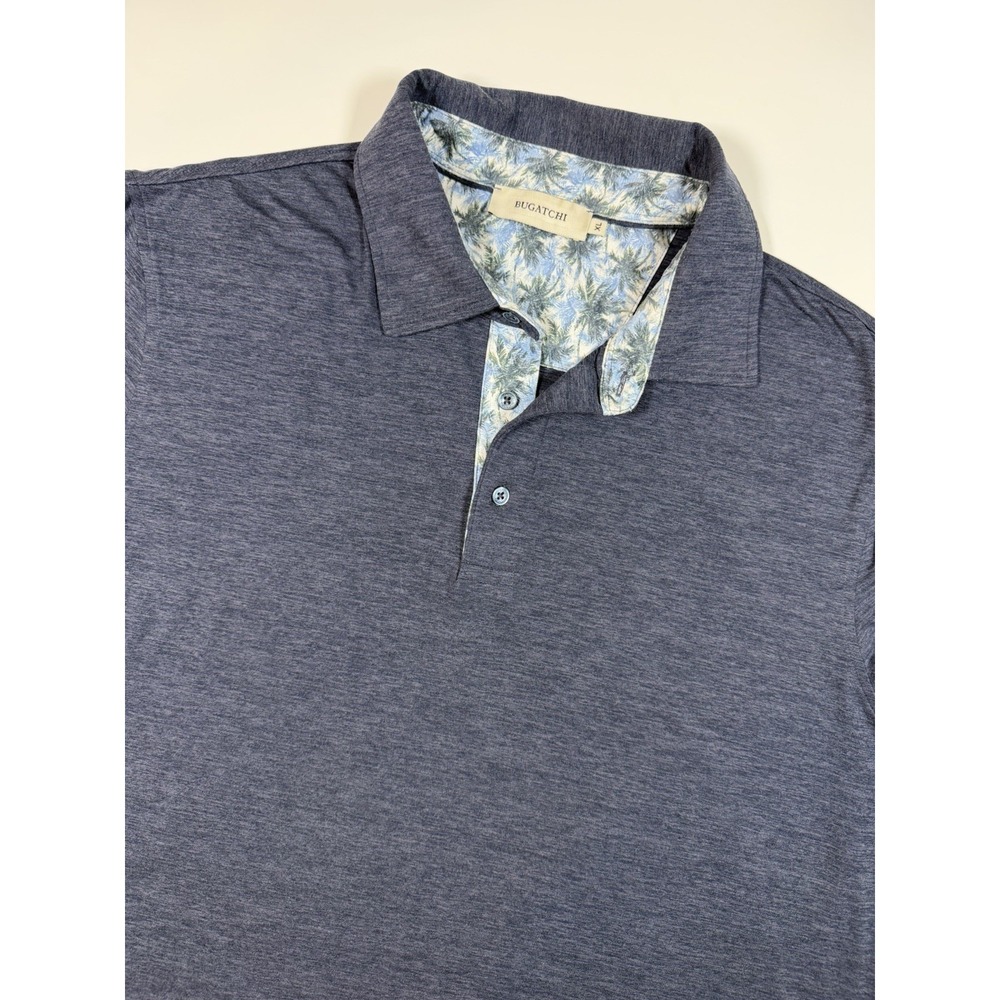 Bugatchi UV50 Performance Polo Shirt Mens XL Navy Blue Heather Palm Contrast